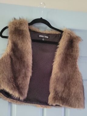 living doll Brown Faux Fur Open-Front Vest